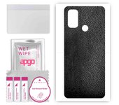 apgo Protective Skin Sticker for the back compatible with Oppo A53s, Wrap Film, Foil, Vinyl - Pattern Black Leather