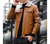 Ropa de Trabajo Chaqueta de Cuero, Chaqueta de Felpa para Hombre, Traje de Moto de Marca de Nueva Tendencia de otoño e Invierno, Chaqueta de Cuero para Exteriores Engrosada y cálida, Hombres M