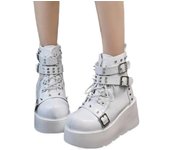 Nuevas botas de media pantorrilla de estilo gótico con plataforma de vampiro para cosplay de mujer, botas de moto cómodas con cuña de invierno para mujer 35