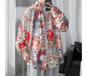 Camisa estampada de anime de otoño Camisas de manga larga para hombres Camisas para parejas Estampado completo Tendencia suelta Ins Camisas japonesas para parejas masculinas Chaqueta Blusa para hombre L rosa brillante