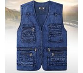 Chaleco vaquero con múltiples bolsillos para hombre, sin mangas, camionero, motero, chaqueta vaquera, chaleco XL negro