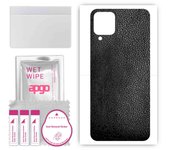 apgo Protective Skin Sticker for the back compatible with Samsung Galaxy M32, Wrap Film, Foil, Vinyl - Pattern Black Leather