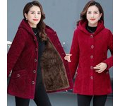 Chaquetas de pana para mujer, abrigos holgados lisos de otoño e invierno, abrigos femeninos informales de mediana edad gruesos y cálidos con capucha para mujer XXXXXL
