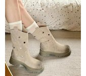 Botas de verano modernas de media pantorrilla con tacón cuadrado y tacón medio para mujer, botas de mujer de alta calidad con punta redonda y sin cordones, estilo punk, Q129 35 gris