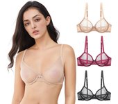 Sujetador push up ultrafino sexy para mujer, bralette transparente, lencería exótica sexy, lencería de malla, sujetador de encaje 80C
