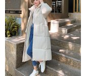 Parkas largas con capucha para invierno, abrigo hasta la rodilla, acolchado de algodón, cálido, sólido, coreano, ropa gruesa para la nieve, chaquetas acolchadas de gran tamaño y esponjosas M blanco