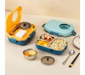 Fiambrera de acero inoxidable a prueba de fugas para estudiantes, 3 rejillas, recipiente para alimentos, vajilla con tazón para sopa, loncheras portátiles color rosa