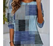 Tops para mujer, camiseta de manga larga con cuello redondo y estampado de cuadrícula de bloques de color, jersey ajustado informal de otoño, top de manga larga para mujer XS azul
