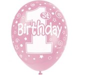 Unique Party Latex Pearlised 1st Birthday Balloons (Pack of 5) One Size color rosa/blanco