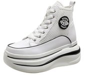 Botines de plataforma de verano para mujer, zapatillas de deporte gruesas de malla transpirable, de moda, con tacones altos de 7 cm, elegantes, con cordones, para mujer 34