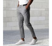 Pantalones de negocios para hombre con bolsillos, corte ajustado, cintura elástica, botones, cierre de cremallera, color liso S marrón