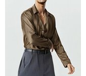 Camisa de fiesta para hombre, diseño holgado en la parte delantera, satén fino, estilo francés, color liso S gris
