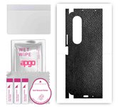 apgo Protective Skin Sticker for the back+sides compatible with Samsung Galaxy Z Fold4, Full Wrap Film, Foil, Vinyl - Pattern Black Leather