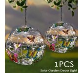 1 Uds. Lámpara LED Solar de bola colgante de mariposa para árbol, patio exterior, jardín, bolas redondas decorativas, luz colgante 11.5*11.5cm blanco