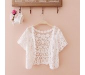 Encaje blanco mujer manga corta encogimiento de hombros Bolero encaje boda nupcial verano chaqueta elegante capa L