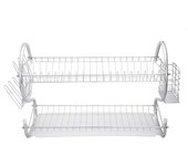 Escurreplatos de metal de 2 niveles, multifuncional, con forma de S, para cuencos, platos, palillos, cucharas y estantes de colección blanco