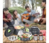 Juego de utensilios de cocina para acampar, cacerola portátil ligera, hervidor, tazas, cuchara, tenedor, cortador para Picnic y senderismo naranja