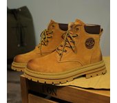 Botas Martin de cuero genuino con suela gruesa y resistentes a las patadas: Estilo clásico de pareja en amarillo, botas altas para mujer y botas de trabajo para hombre. 42