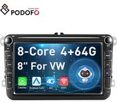 Podofo 8 pulgadas 8 núcleos 4+64G AI Voice Car Radio Autoradio para VW Polo Golf Passat Android 10.0 Carplay Android Auto DSP/Hi-Res Wifi/4G GPS FM/DAB+/AHD