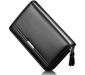 Cartera larga con tarjetero de gran capacidad para hombre, bolso de mano de piel sintética a la moda negro