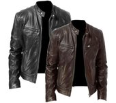 Chaqueta de cuero con cuello Vertical para hombre, chaqueta de motociclista bonita, chaqueta juvenil de talla grande, a la moda, primavera y otoño, nuevas de cuero XS marrón