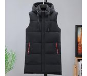Chaleco largo con capucha para hombre, chaqueta parka gruesa, cálida y sin mangas, informal, color negro, para otoño e invierno XL negro