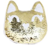 Les Trésors De Lily [Q9976] - Cojín de lentejuelas 'Cats' en oro blanco - 32x30 cm oro