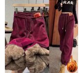 Pantalones de invierno gruesos y cálidos de felpa para mujer, leggings holgados, pantalones deportivos informales, pantalones de chándal para mujer, pantalones de chándal para mujer XS rojo