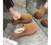 2024 otoño cabeza redonda bolsa de terciopelo cabeza retro medias zapatillas de mujer de fondo grueso muffin ropa casual zapatillas de algodón cálidas 35 marrón oscuro