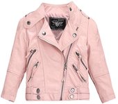 Chaquetas de cuero para niñas, abrigos de terciopelo para otoño e invierno, abrigos de moda con cremallera y cuello de cuero Pu para niños coreanos 120 color rosa