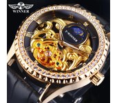 Reloj mecánico automático con correa de diamantes de imitación y recortes de moda para hombre Winner