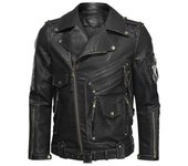 Chaqueta de moto de cuero PU para hombre, estilo europeo y americano, con múltiples bolsillos y cremallera, estilo punk para otoño e invierno, talla europea. M negro