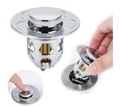 Núcleo de rebote emergente Universal con recogedor de pelo de acero inoxidable, colador para fregadero de baño, tapón para bañera, filtro de drenaje para lavabo negro