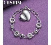 Pulsera con colgante de corazón de melocotón de plata esterlina 925 de CHSHINE para mujer, abalorio de moda para fiesta de bodas, joyería de alta calidad 20CM 8inches