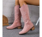 Botas vaqueras retro bordadas estilo western: Botas altas hasta la rodilla con escote en V y tacón grueso 43 marrón