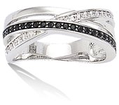 Bague Argent 'Sissi' noir blanc argenté (rhodié)- 7 mm 52 negro