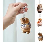 Adorno colgante de perro y gato barrigón para el hogar, árbol de Navidad para interiores, espejo retrovisor para coche, 2D, acrílico plano, animal de dibujos animados de barriga grande, decoración colgante B