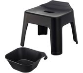 Silla de baño colgante Yamazaki Jitsugyo, altura del asiento: 25 cm, con imán, para baño tipo torre, con almacenamiento flotante, color negro (5384, 5379 + juego de 2) negro