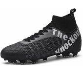 31-48 Zapatos de fútbol para Hombres/Mujeres Calcetines elásticos de Cuero a Gran Escala de Alta Calidad, Botas de Entrenamiento de fútbol con Clavos Largos de césped Artificial 35 blanco