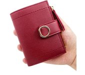 Carteras para mujer, monedero pequeño de cuero de marca a la moda, bolso para tarjetas para mujer, bolso de mano para mujer, Clip para dinero rojo rosa