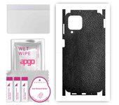apgo Protective Skin Sticker for the back+sides compatible with Samsung Galaxy M53 5G, Full Wrap Film, Foil, Vinyl - Pattern Black Leather