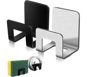 Bandeja escurridora de acero inoxidable para fregadero, soporte para esponjas de cocina, soporte de almacenamiento con gancho autoadhesivo, organizador de trapos de alambre para cocina negro