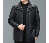 Chaqueta de plumón gruesa para hombre con solapas, chaquetas de cuero para hombre de mediana edad y mayor para papá, chaquetas de cuero casuales medianas y largas M