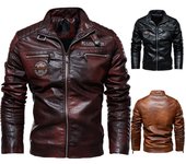 Nuevo abrigo de moda de alta calidad para hombre, chaqueta de cuero PU, chaquetas informales Estilo de motocicleta, abrigo cálido negro para otoño e invierno 6XL