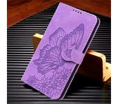 Funda de cuero con relieve de lujo para teléfono con tapa para iPhone 14 13 Pro Max 11 Pro 12 Mini Xr X Xs Max 6 6s +7 8 Plus Se 2022 Funda tipo billetera For iPhone 13 Mini lavanda