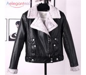 Chaqueta de cuero de otoño e invierno para mujer, abrigo de piel sintética, chaqueta de motociclista corta ajustada para mujer, prendas de vestir exteriores S negro