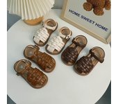 Sandalias para niños para niñas 2024 Nuevas sandalias de verano para niños Moda para niños Sandalias planas romanas tejidas casuales para playa con dedos cubiertos 22 beige