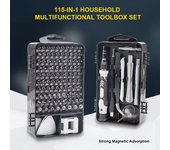 Juego de caja de herramientas para el hogar 115 en 1 con herramientas de hardware multifuncionales de 98 bits para reloj de computadora gris