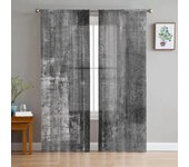Cortinas transparentes con textura de pintura al óleo en gris y negro para decoración de sala de estar, ventana, cocina, cortinas de gasa de tul W135 x H115cm x1&Rod Pocket