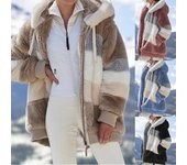 Chaqueta de mujer con capucha, chaqueta suelta de felpa cálida para mujer, prendas de vestir exteriores de invierno con retales, cremallera de piel sintética, abrigo Parka para mujer, chaqueta S-5XL de 9 colores 2XL verde del ejército